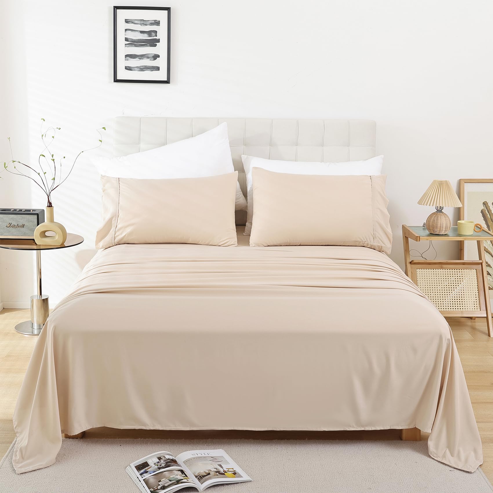 Soft Silky Queen Sheet Set - 4 Piece Brushed Microfiber Bed Sheets For Queen Size Bed, 16' Extra Deep Pocket, Breathable Coolin