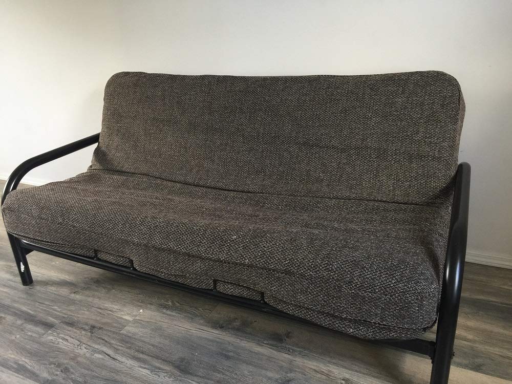 Octorose Full Size 3 Side Zipper Premium Upholstery Basketweave Thick Linen Brown Mixed Futon Cover Slipcover/Sofa Day Bed Couch