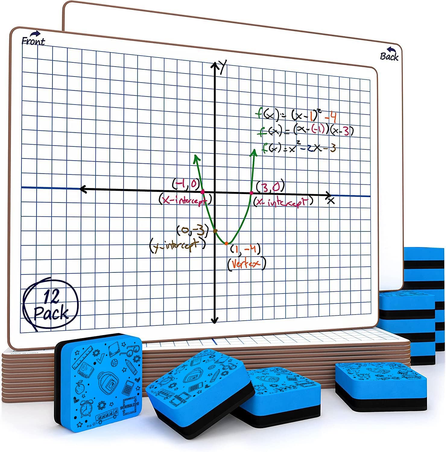 Scribbledo 12 Pack Dry Erase Xy Axis Graph Lap Boards 9    X 12    For Student And Classroom Use, Math White Board - Double Side