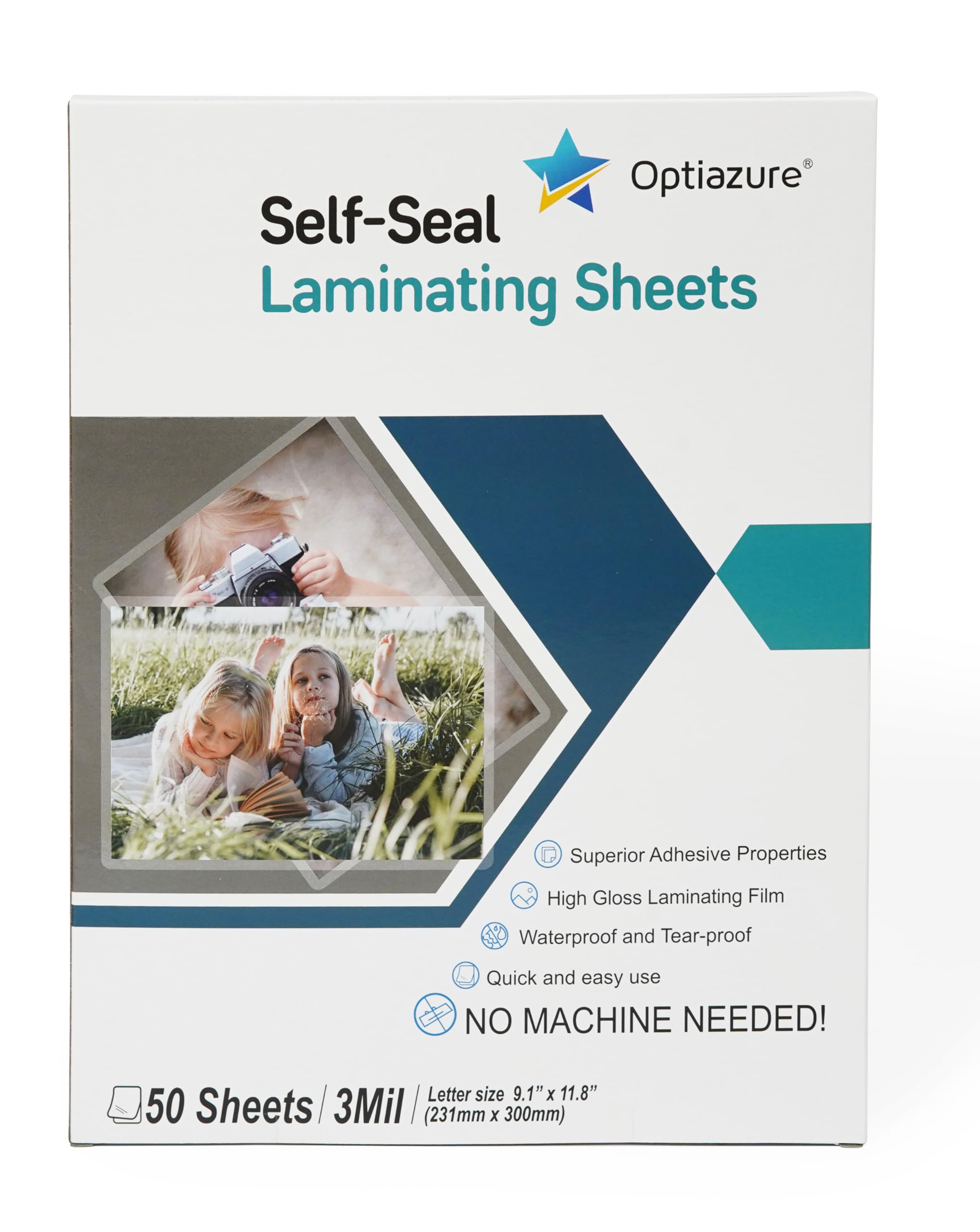 Optiazure Self-Seal Laminating Sheets 9.1'X11.8' Inches, 3Mil 50Pack, Letter Size, Single Sided