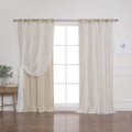 Best Home Fashion Closeout Dotted Lace Overlay Thermal Insulated Blackout Curtains - Stainless Steel Nickel Grommet Top - Beige