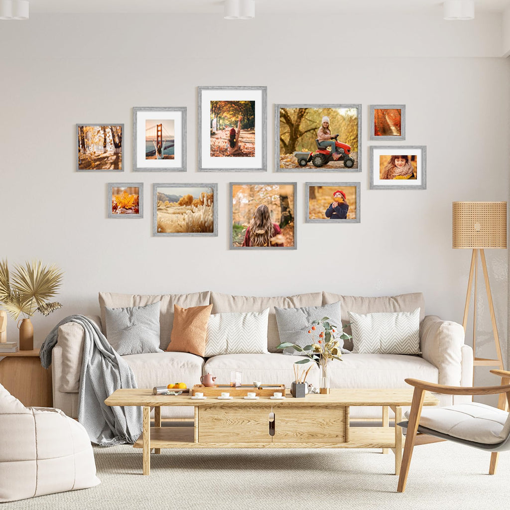 Kinlink Square 8X8 Picture Frames Grey, Solid Wood Frames With Acrylic Plexiglass For Pictures 4X4/6X6 With Mat Tabletop And Wal