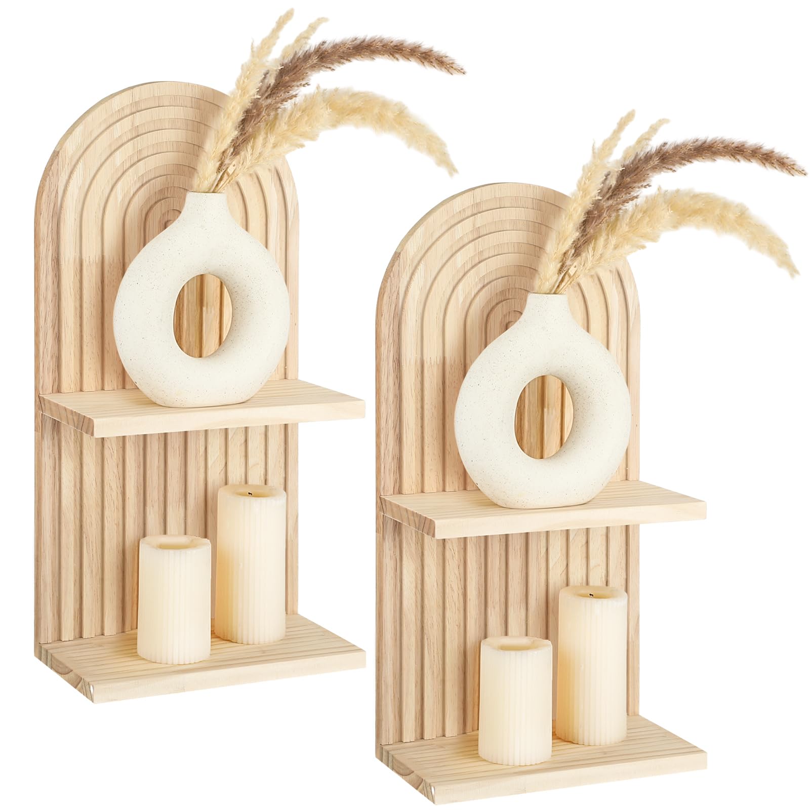 Geetery 2 Pcs Arch Wood Floating Shelf Mid Century Rainbow Wall Shelves Modern Boho Wall Shelf Retro Wall Mounted Wood Arch Wall