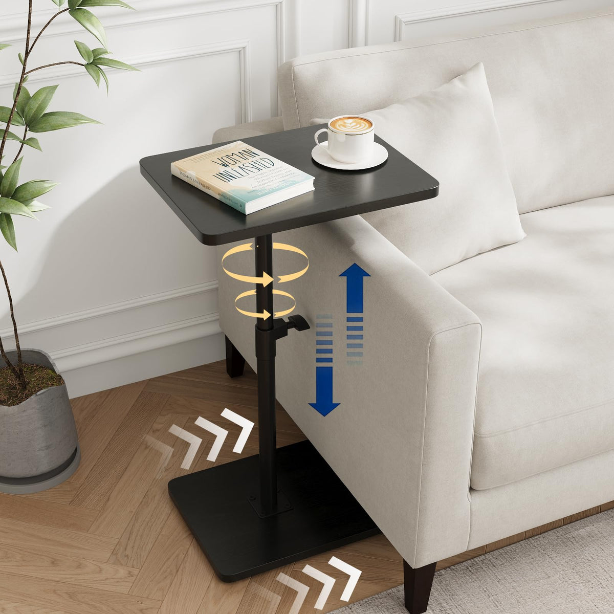 Yaoye Tv Trays For Eating On Couch  Height Adjustable C Shaped End Table With 360 Swivel, Slide Under Sofa Side Table For Small