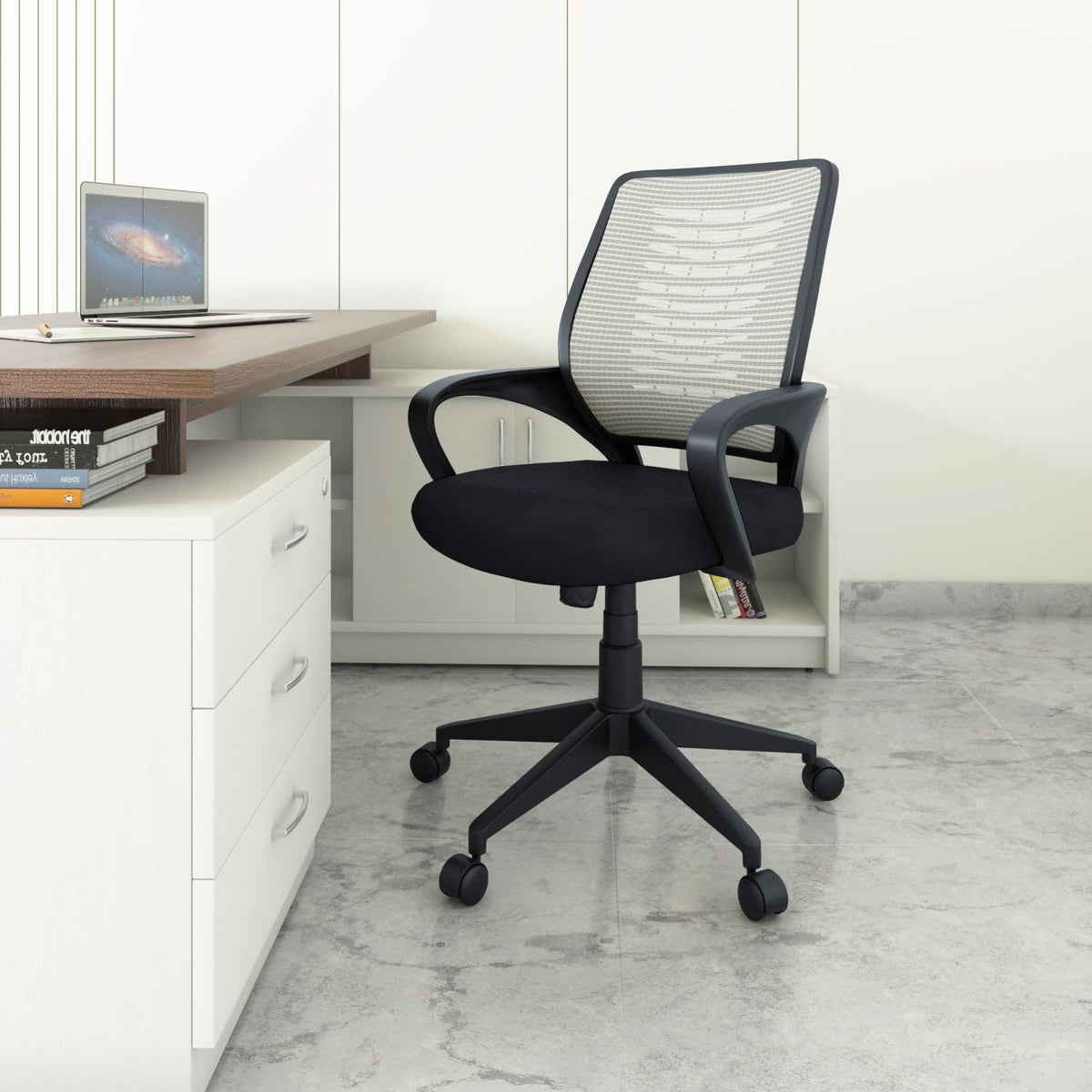 Nilkamal Otis Mesh Back Ergonomic Office Chair| Adjustable Height | Nylon Star Base | For Home, Desk, Study | Black And Grey