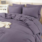 Litanika Full Size Comforter Sets Grey Purple - 7 Pieces Bed In A Bag Full Beddding Comforter Sets, Solid Lightweight Bed Set Wi