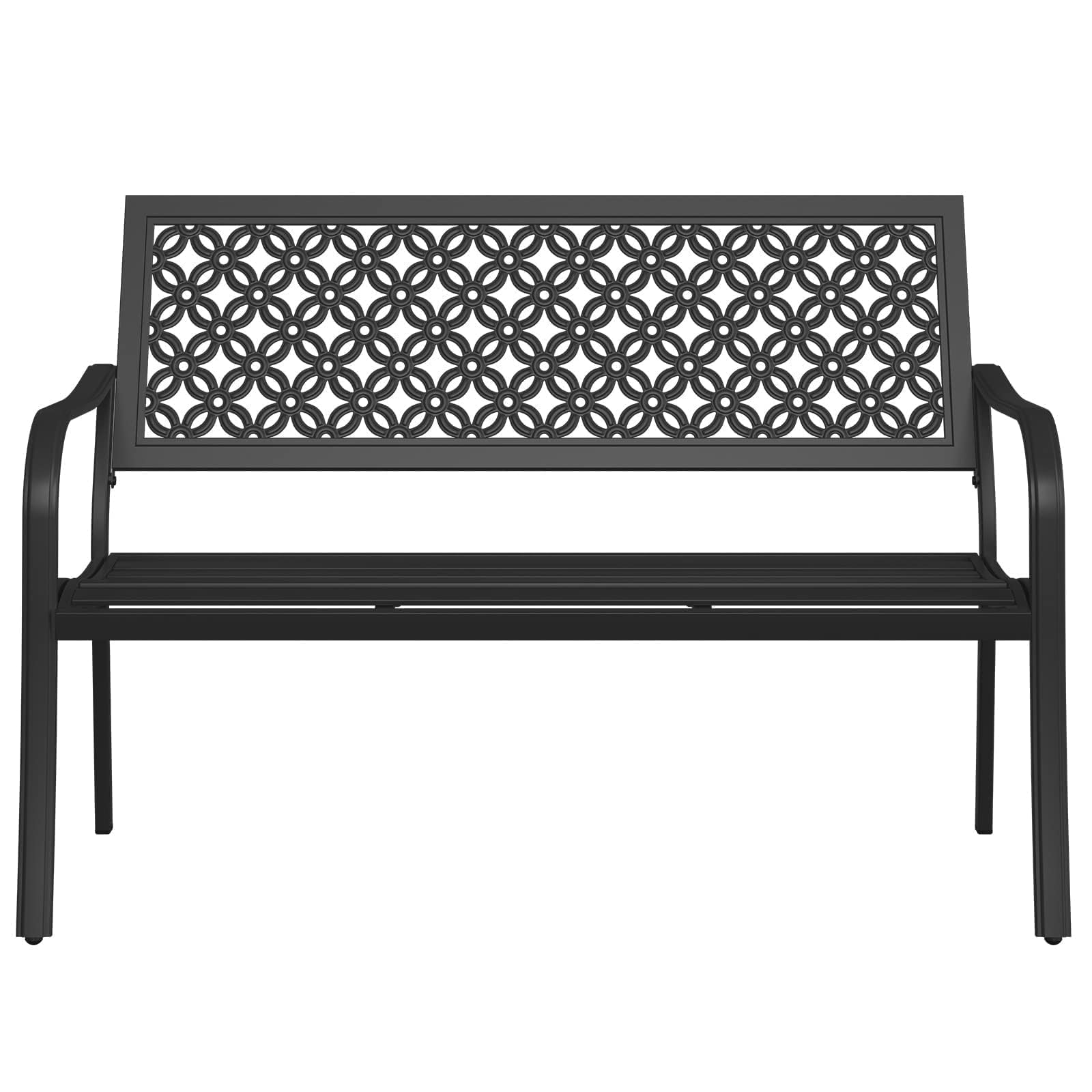 Grand Patio Outdoor Bench, Garden Benches With Anti-Rust Metal Powder Coated Frame, Patio Bench For Front Porch Park Outside Furniture Decor, Black
