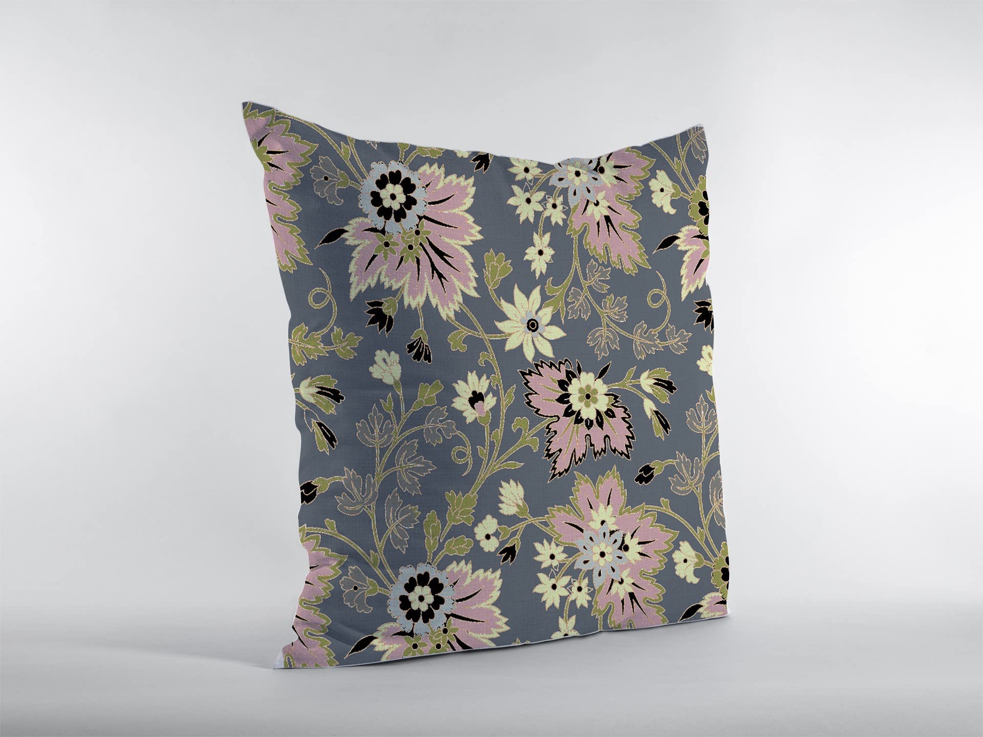 HomeRoots Muted Pink and Gray 18â€ Gray Pink Jacobean Suede Throw Pillow