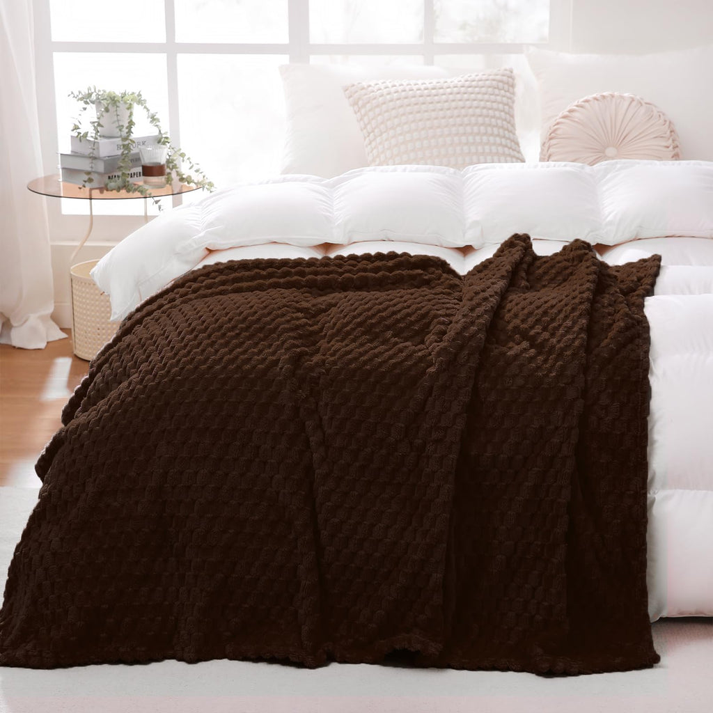 Puncuntex Brown Throw Blanket 90''  90'' Inches Fuzzy 3D Jacquard Decorative Flannel Fleece Super Soft Plush Cozy Blanket For Co