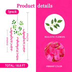 Luerbi 5 Pack Fuchsia Wisteria Hanging Flowers Garland, 3.77 Feet Fuchsia Artificial Wisteria Flower Vines, Fake Fuchsia Wisteri