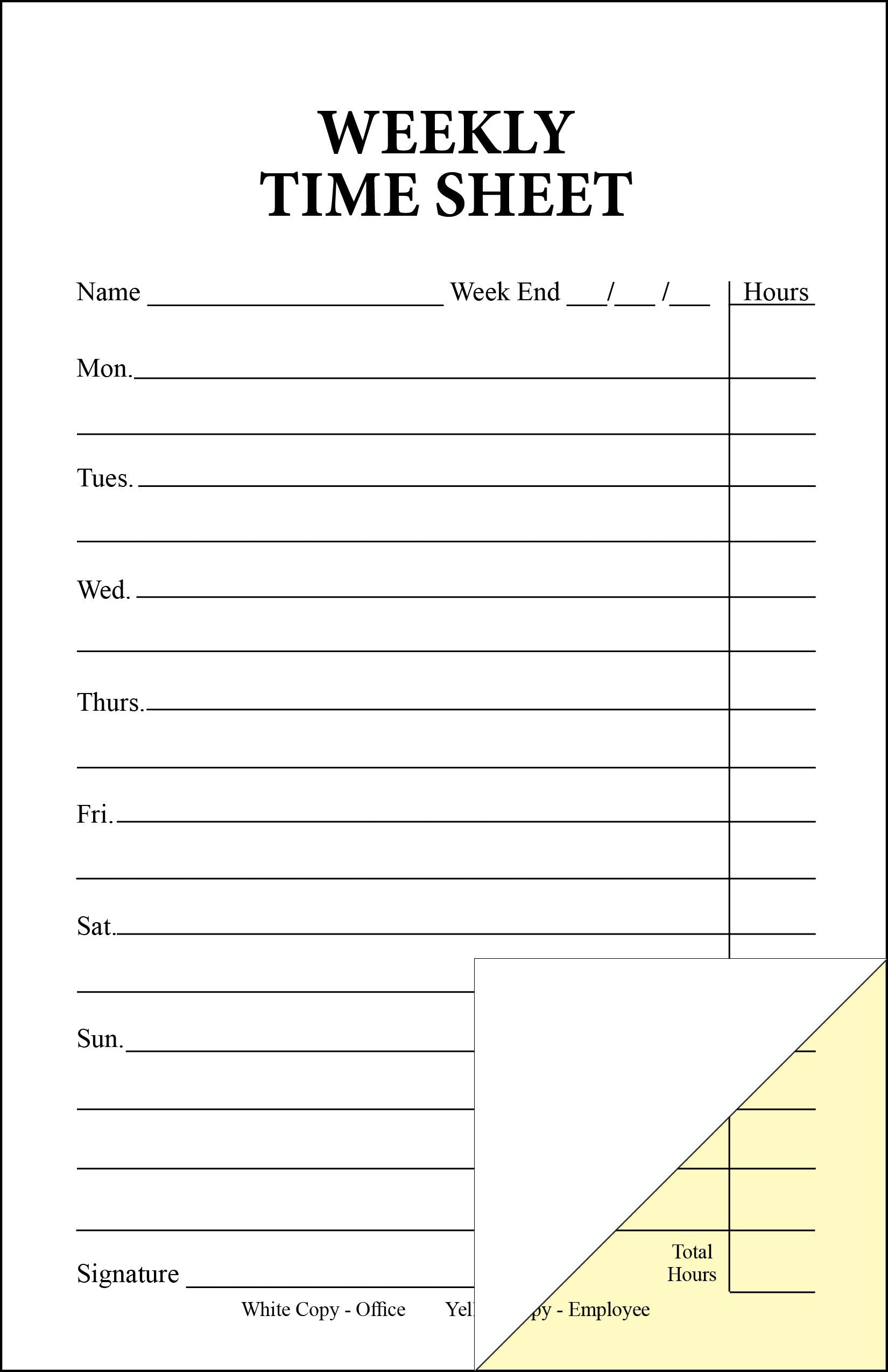 Weekly Time Sheets On 2 Part Carbonless Paper, 100 Pack Of Forms