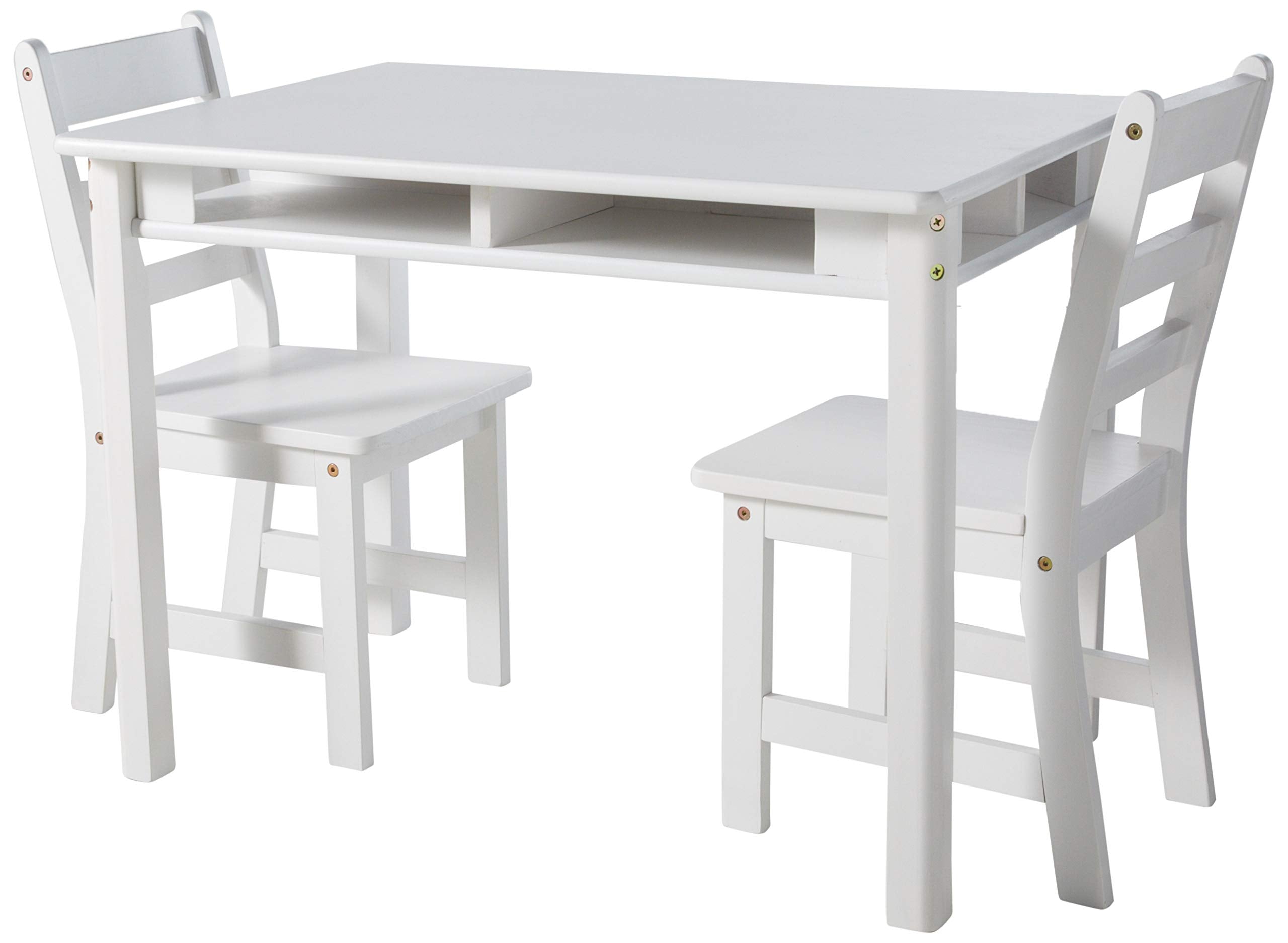 Lipper International Childs Rectangular Table with Shelves and 2 Chairs, White