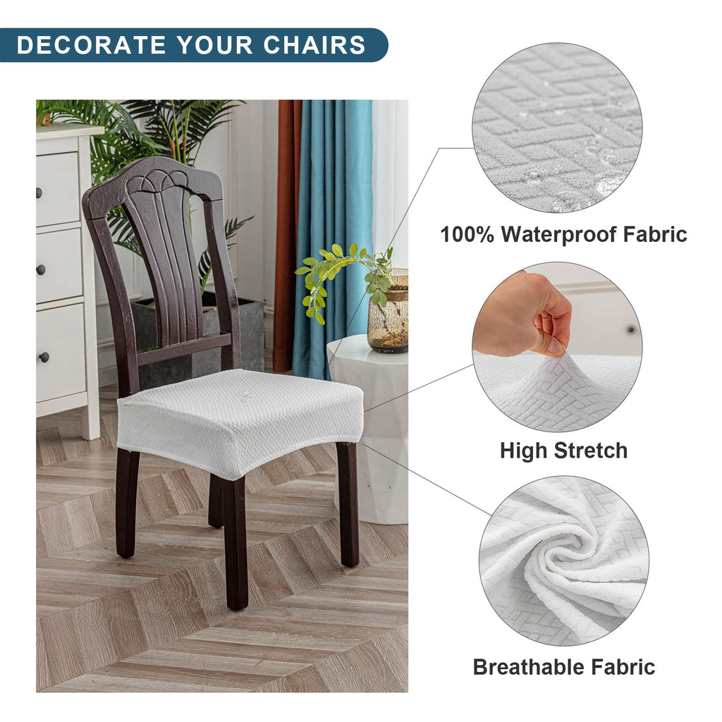 Genina Waterproof Seat Covers For Dining Room Chair Covers Waterproof Dining Chair Covers (4 Pcs-Rear-Gapped, White)