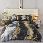 Perfemet 6 Pcs Bed In A Bag Black Watercolor Marble Printed Comforter Set For Queen Bed Burning Mountain Pattern Bedding Set Wit