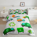 Feelyou Green Garbage Truck Twin Size Bedding Set Cartoon Trash Truck Comforter Set for Kids Boys Girls Teens Green Vehicle Car 