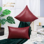 Brawarm Deep Red Leather Throw Pillows 20 X 20 Inches, Snake Leather Pillow Covers Pack Of 2, Faux Leather Decorative Pillow Cov