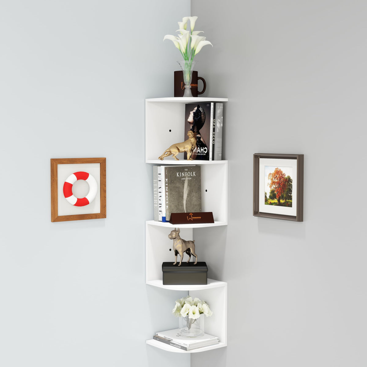 WooDinto Contemporary Zigzag Corner Wall Shelf for Living Room, Rack for Wall Decor, Display Shelves for Guestroom, Office Studi