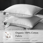Dwr Goose Feather Down Pillow For Sleeping 2 Pack, Queen Size Organic Cotton Hotel-Style Bed Pillow Inserts, Soft Medium Pillow