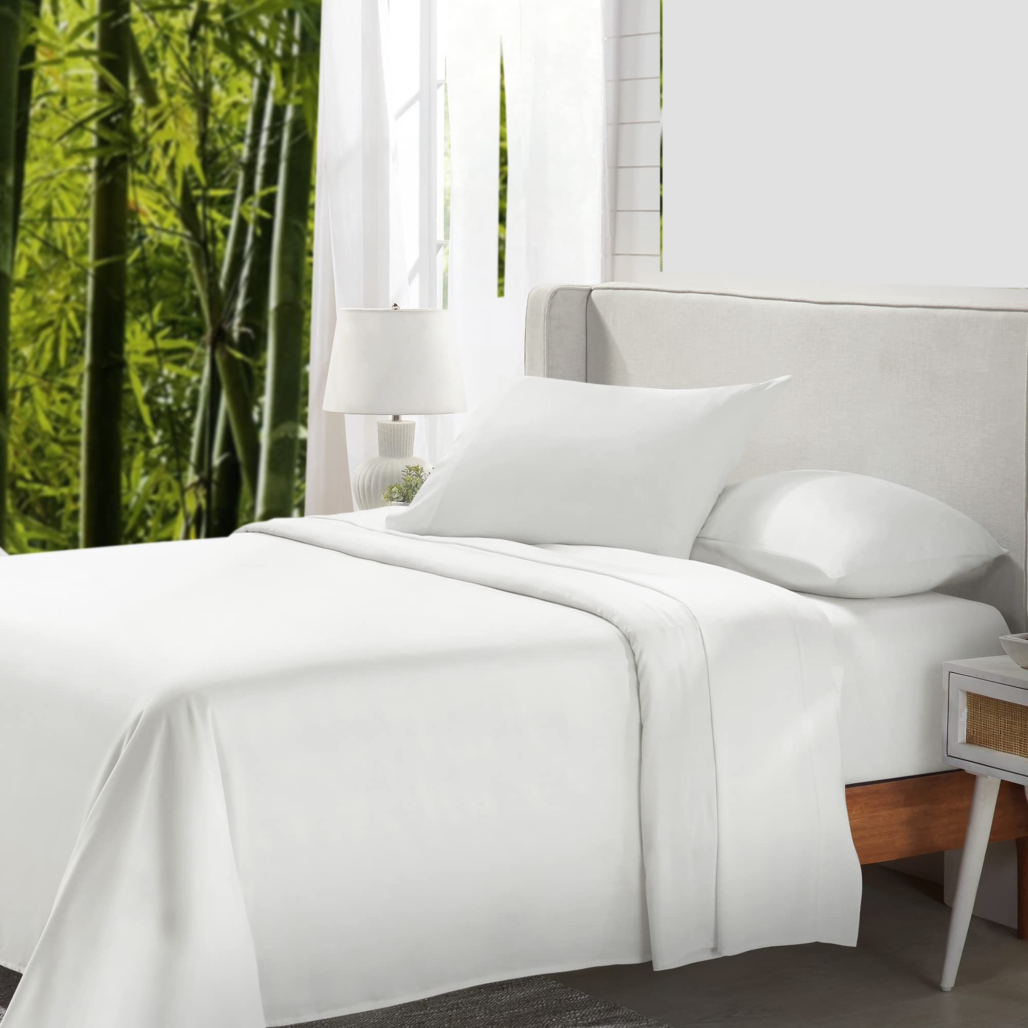 California Design Den Rayon From Bamboo Sheets Queen Size Bed Luxury Silk Sheets 4 Piece Sheet Set, Cooling Sheets, Ivory Bedshe