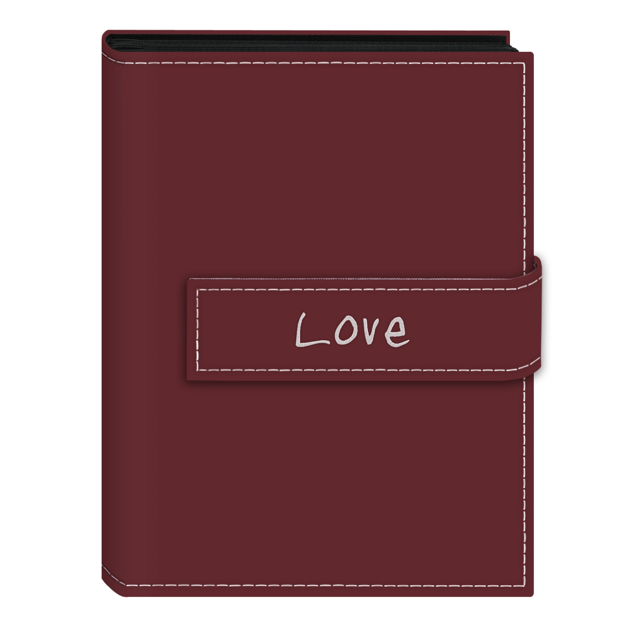 Pioneer Photo Albums 36-Pocket 5 by 7-Inch Embroidered Love Strap Sewn Leatherette Cover Photo Album, Mini, Burgundy