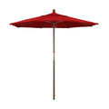 California Umbrella 7.5' Rd. Wooden Market Umbrella, Push Open Pin Stop , Sunbrella Jockey Red