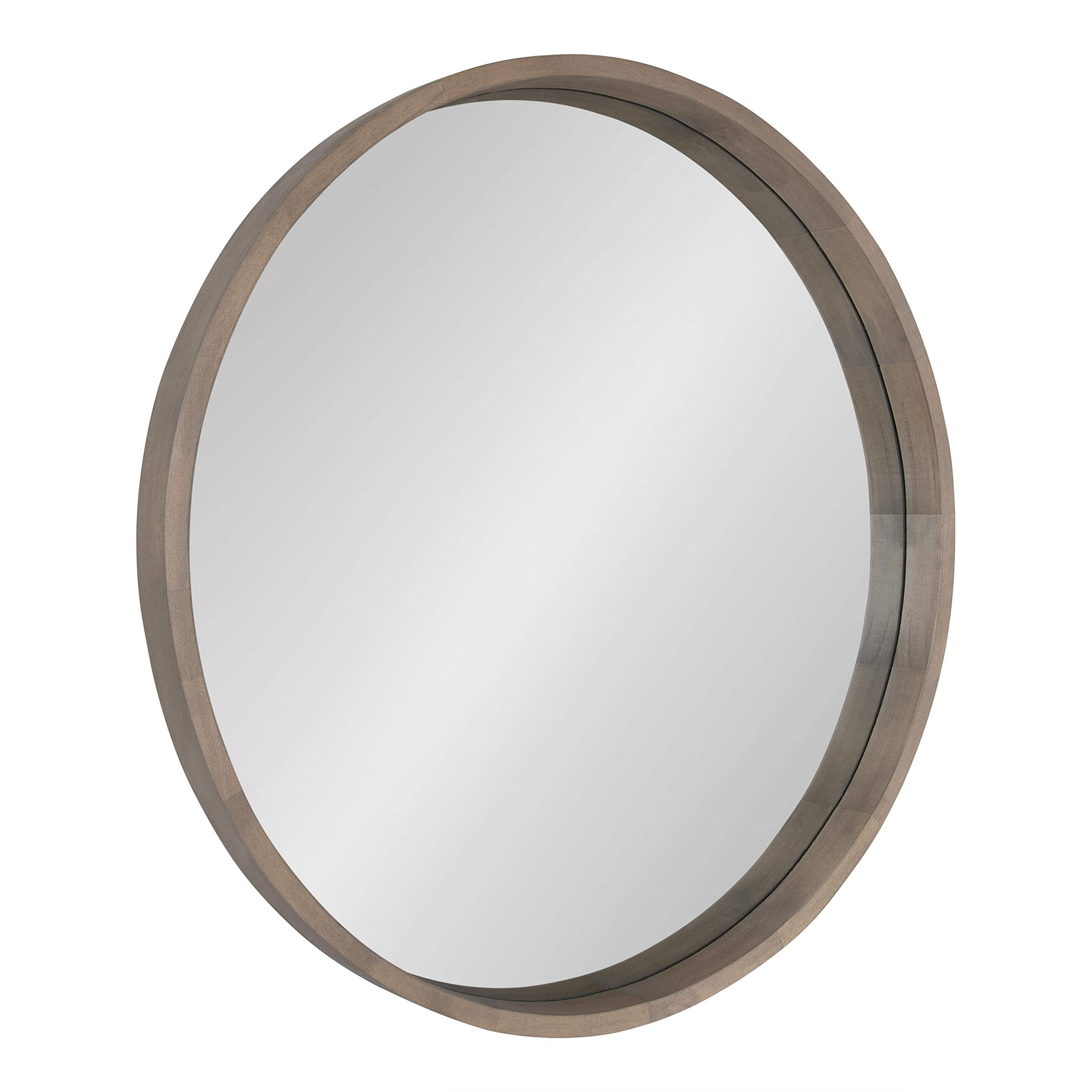 Kate and Laurel Hutton Round Decorative Wood Frame Wall Mirror, 30 Inch Diameter, Graywash