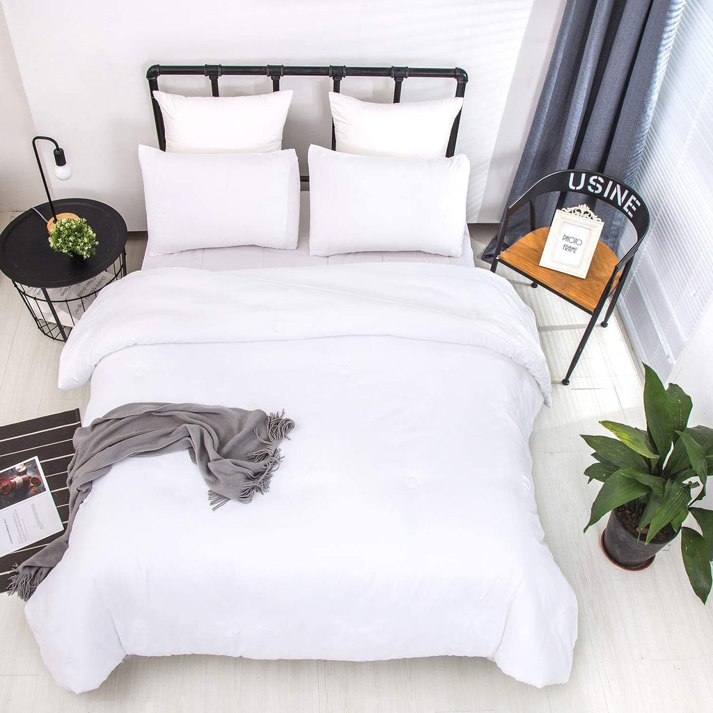 Houseri White Comforter King Size, 3 Pieces Lightweight Solid White Bedding Set King, All Season Soft Pure White King Size Comfo