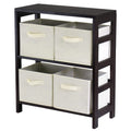 Winsome Wood Capri Wood 2 Section Storage Shelf with 4 Beige Fabric Foldable Baskets