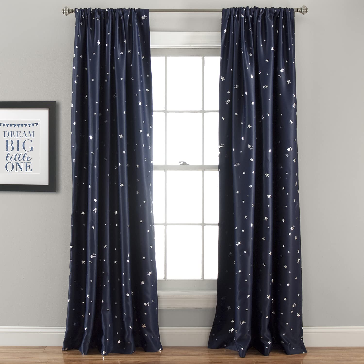 Lush Decor Star Blackout Window Curtain Panel Pair, 108' L X 52' W, Navy