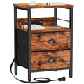 Furologee End Table With Charging Station, Nightstand With Fabric Drawers, Side Table With Usb Ports & Outlets, Night Stand With Storage Shelf & Hooks, For Living Room/Bedroom, Rustic Brown