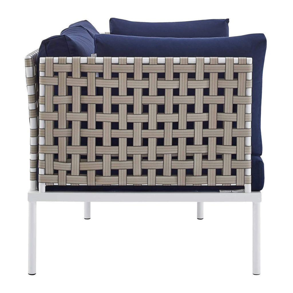 Modway Harmony Outdoor Patio Basket Weave Loveseat in Tan Navy