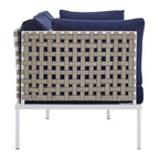 Modway Harmony Outdoor Patio Basket Weave Loveseat in Tan Navy