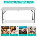 Zenstyle 6 Ft Adjustable Folding Table, Indoor Outdoor Portable Plastic Dining Card Table Utility Table For Camping Dining Event Party (71'X27', Rectangular)