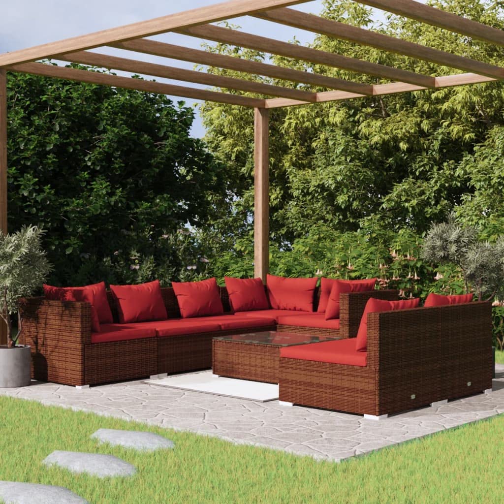 vidaXL Patio Lounge Set 8 Piece, Patio Furniture Set for Outdoor Garden, Sectional Sofa with Cushions, Corner Sofa, Brown Poly Rattan