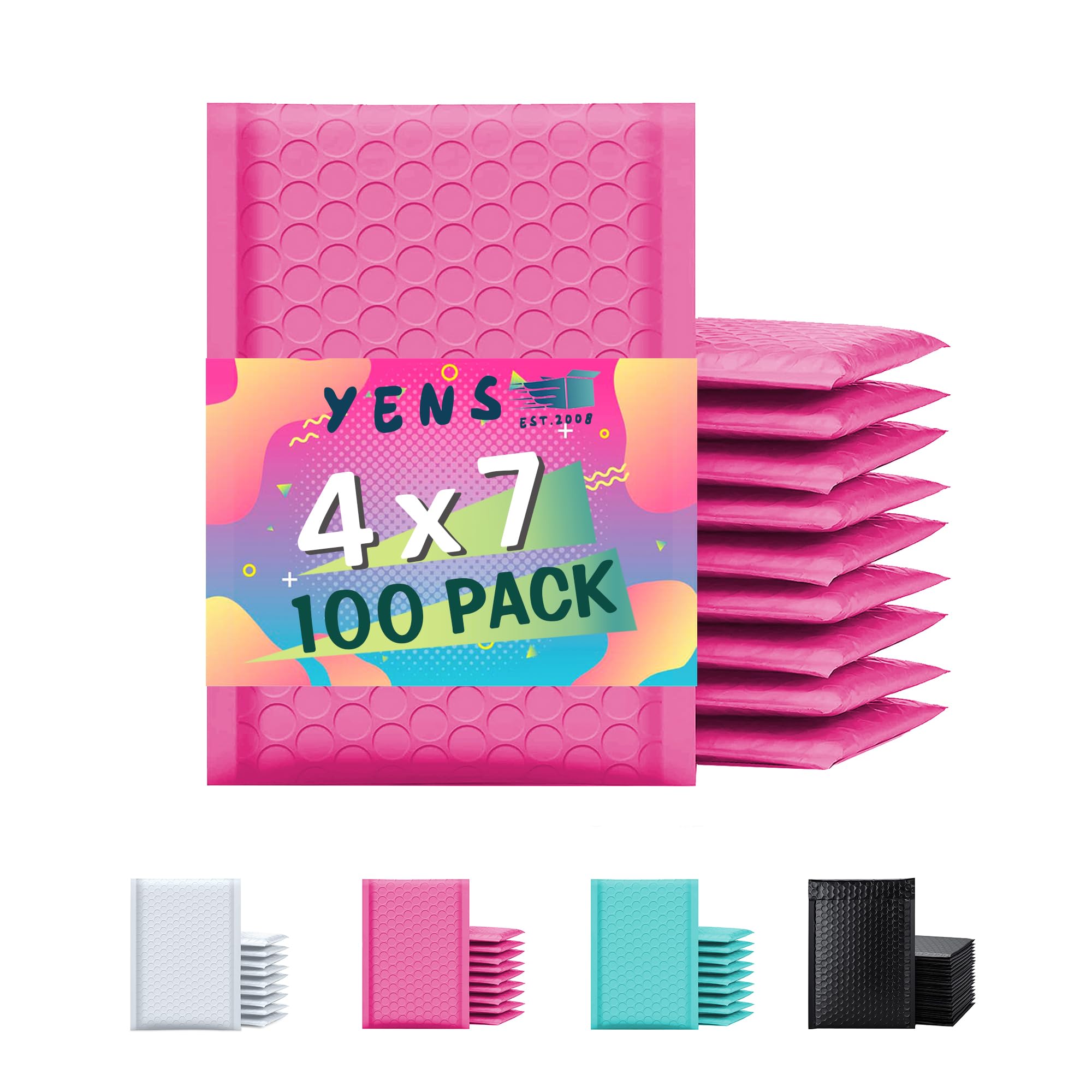 Yens Poly Bubble Mailers 4X8 100 Pack Hot Pink Waterproof Self Seal Adhesive Shipping Bags, Cushioning Padded Envelopes For Ship