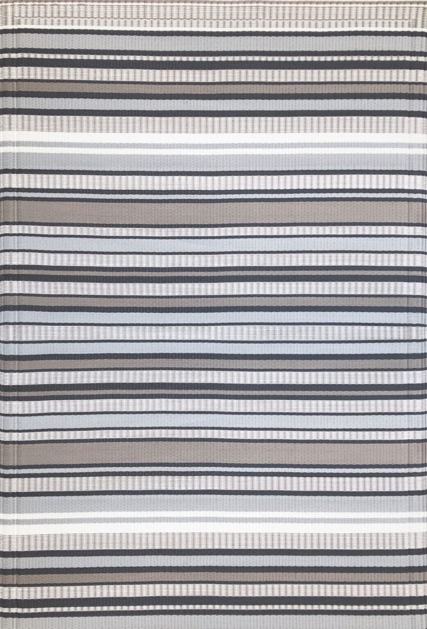 Mad Mats Geometric Outdoor Rug, Reversible Plastic Mat (5' X 8', Stripes - Cool Grey)