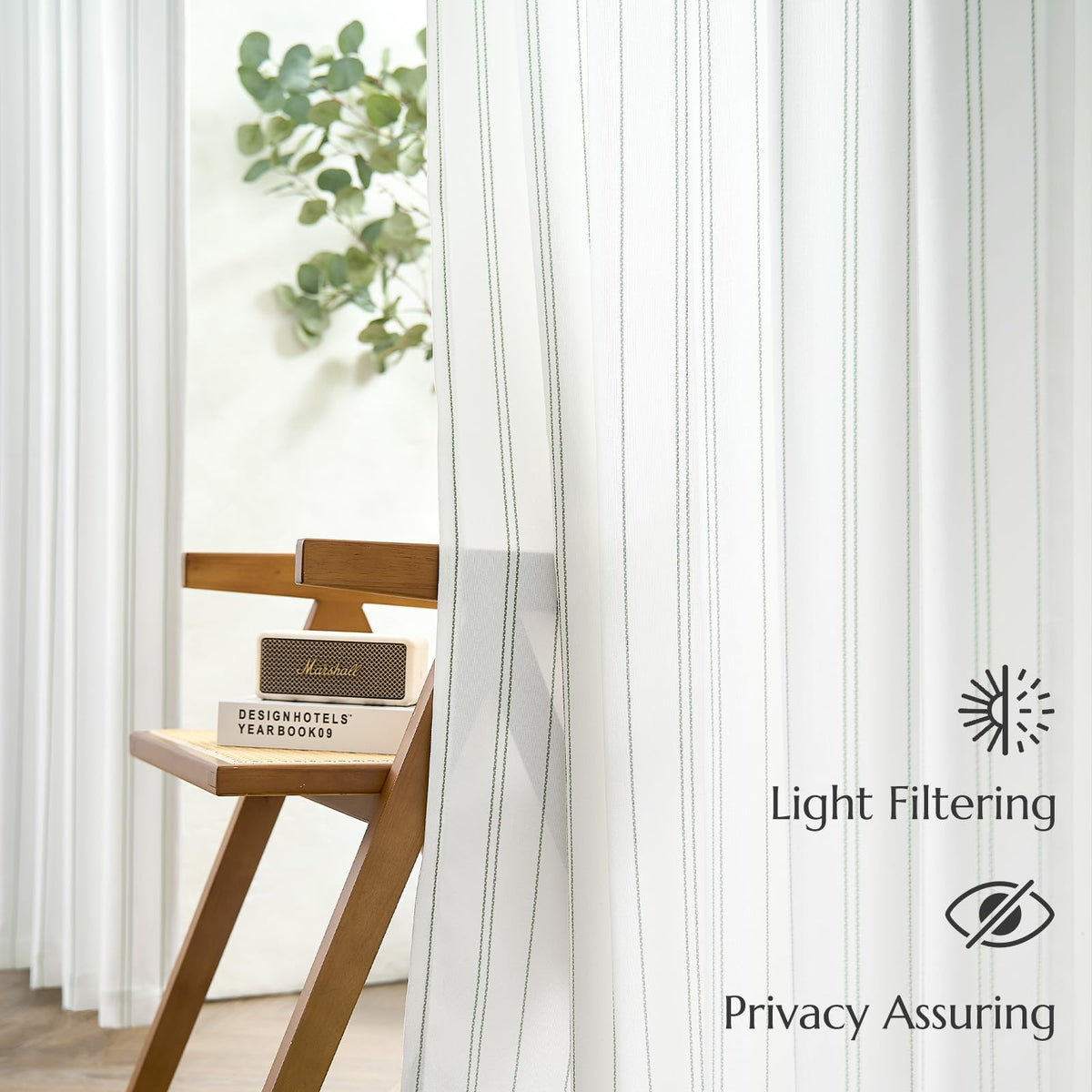 Jinchan Green And White Striped Curtains 90 Inches Long For Living Room Bedroom Green On White Curtains Pinstripe Curtains Privacy Light Filtering Rod Pocket Modern Window Curtains Set 2 Panels
