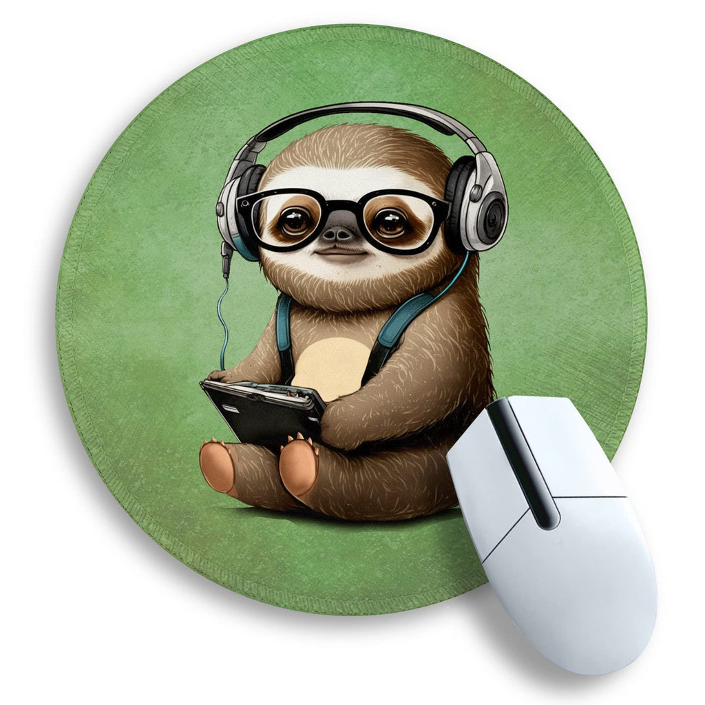 Funny Green Round Mouse Pad Mouse Pad For Desk, Cute Sloth Computer Mousepad With Stitched Edge Non-Slip Rubber Base, Cute Green