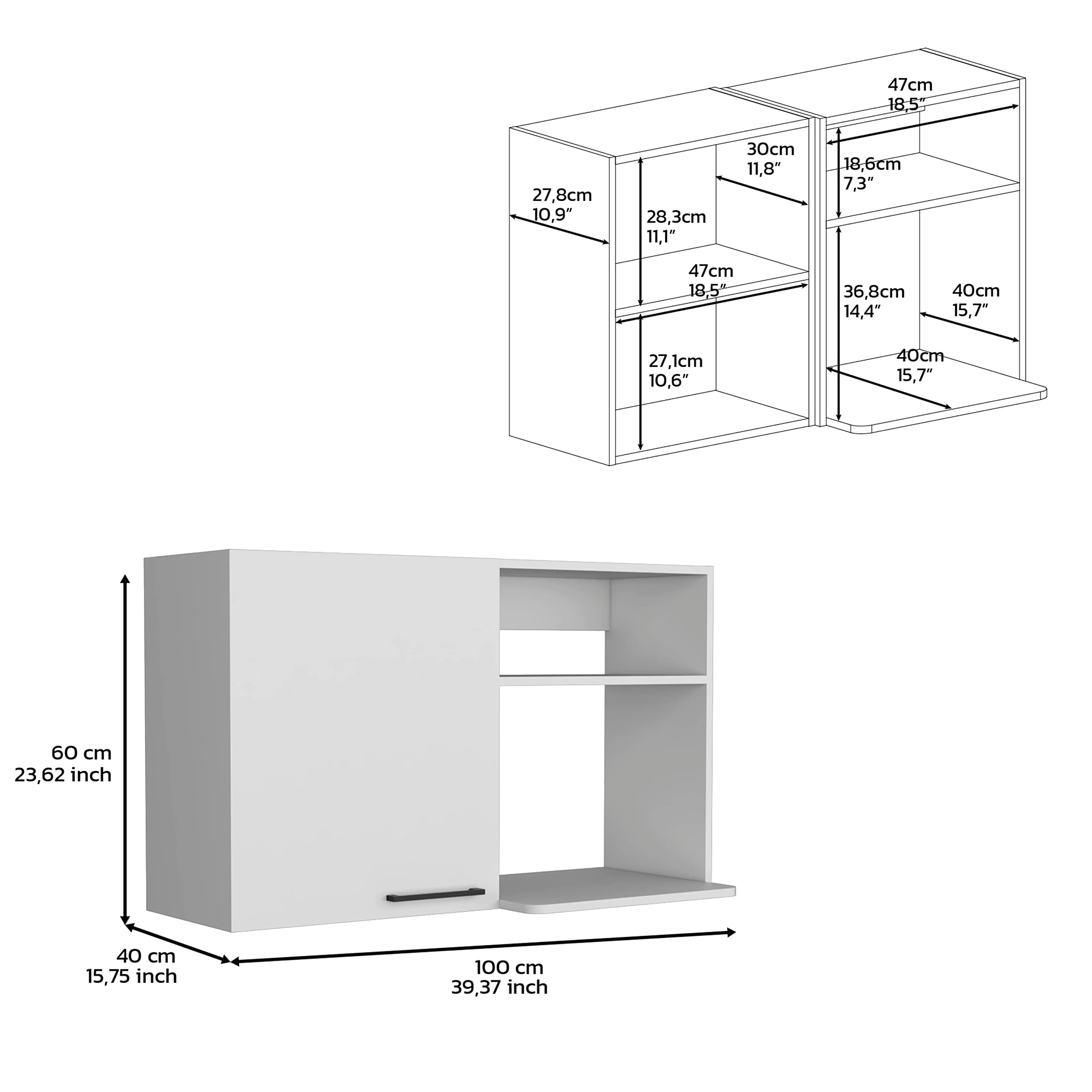 Stackable Wall Storage Cabinet 24&Quot; H, 2 Internal Shelves, 2 External Storage Shelves, 1 Door, White