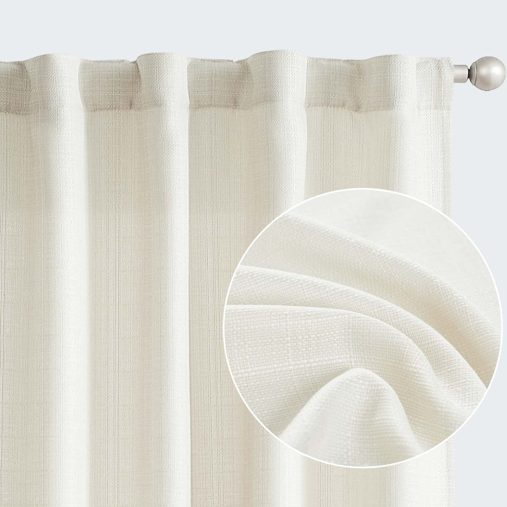 jinchan Ivory Curtains for Living Room Bedroom Linen Textured Curtains 90 Inches Long Farmhouse Country Curtains Casual Weave Ba
