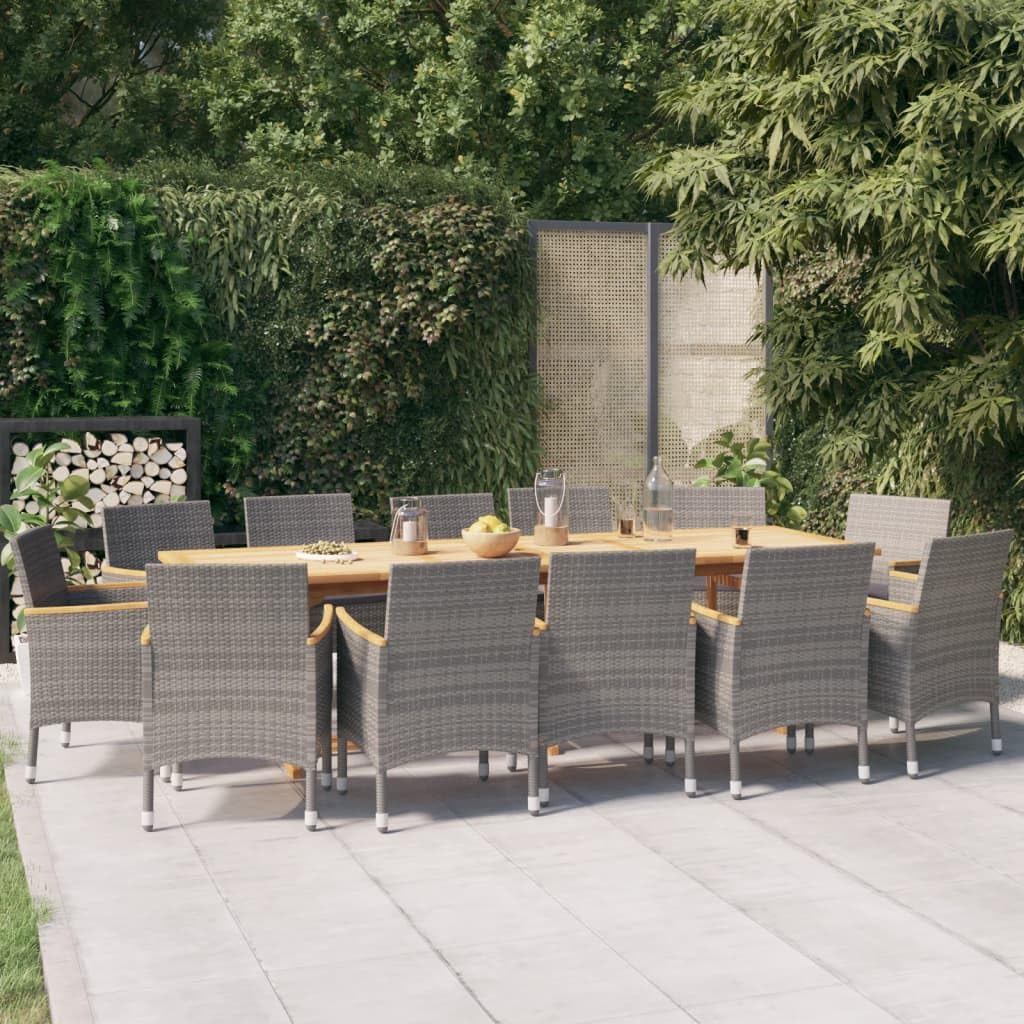 vidaXL Patio Dining Set 13 Piece with Cushions Garden Outdoor Terrace Balcony Dining Dinner Dinette Table Armchair Seat Seating Furniture Gray