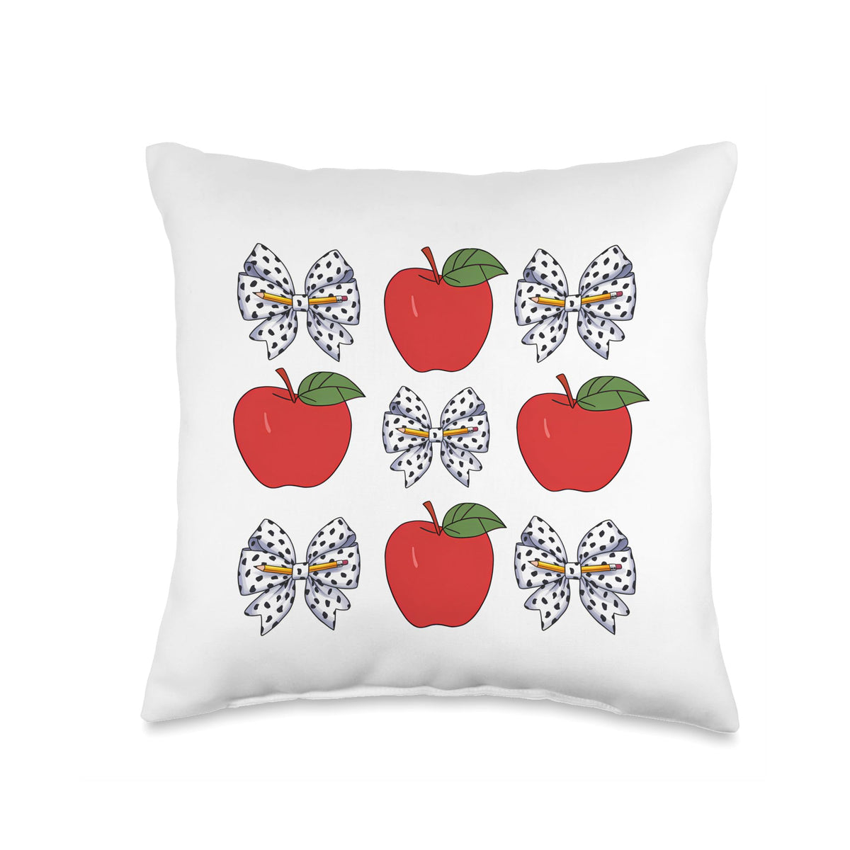 Back To School Teacher Coquette Bow Pencil Dalmatian Dots Throw Pillow