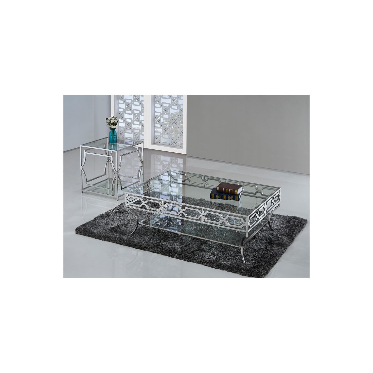 Best Master Furniture Abigail Glass And Stainless Steel Base End Table In Silver