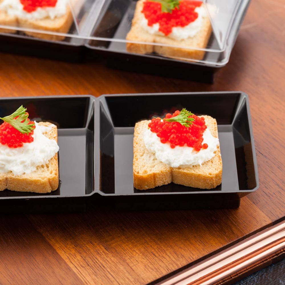 Restaurantware 7.5 X 2.5 Inch Sauce Trays 20 Disposable Divided Serving Plates - Lids Sold Separately Disposable Black Plastic 3