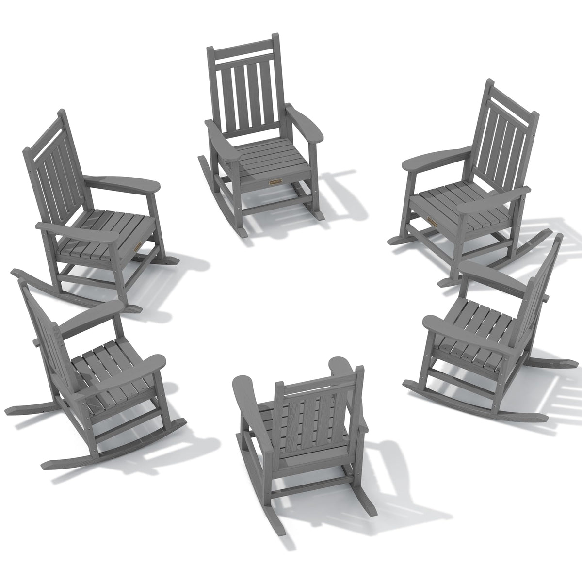 Serwall Hdpe Outdoor Rocking Chair Set Of 6, Outdoor Rocking Chairs For Adults, All Weather Outdoor Rockers For Lawn, Grey