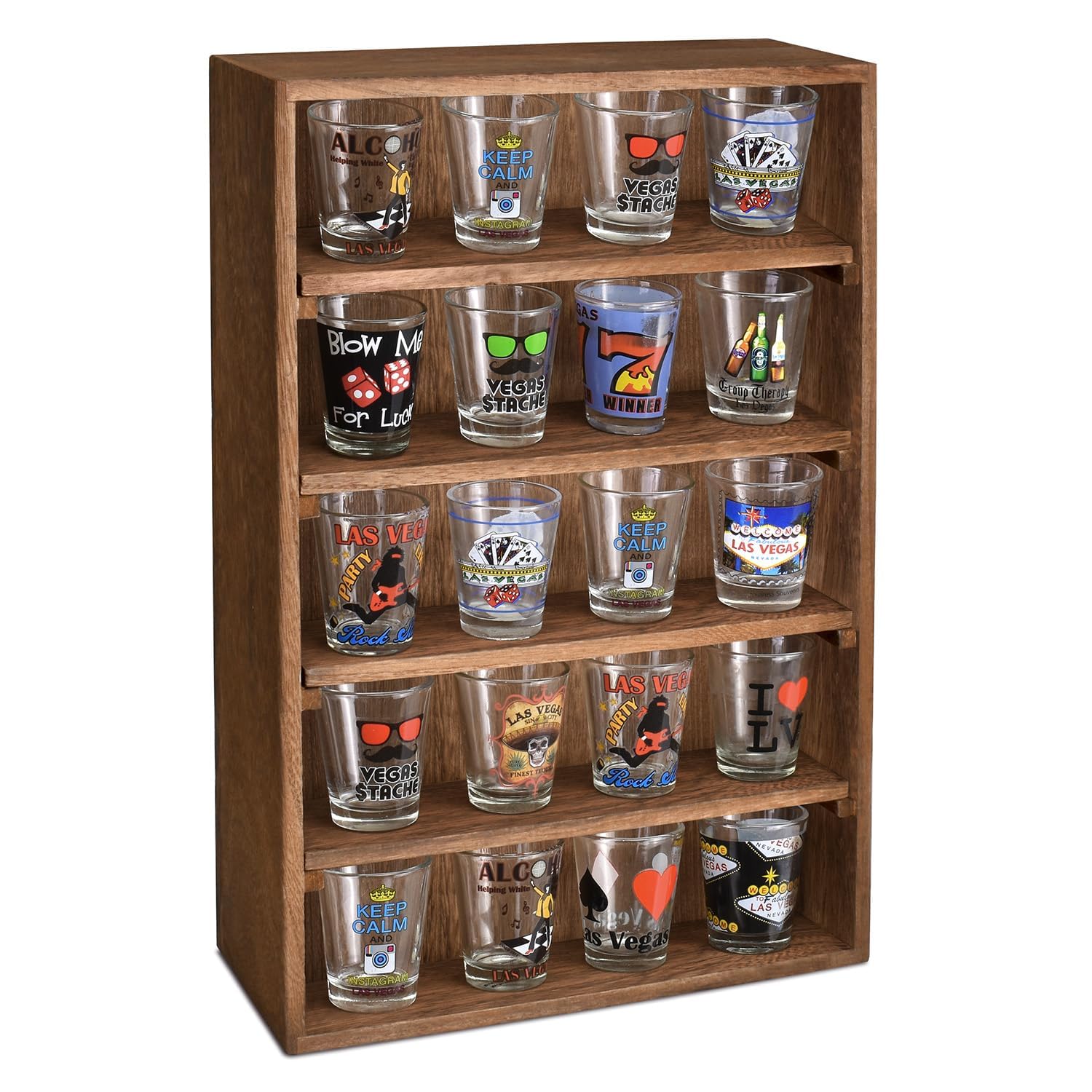 Ikee Design Wooden Wall-Mounted Display Shelves Rack for Collectibles-Figures,Shot Glasses,Spice Can,Cosmetics or Perfume-5 Adju