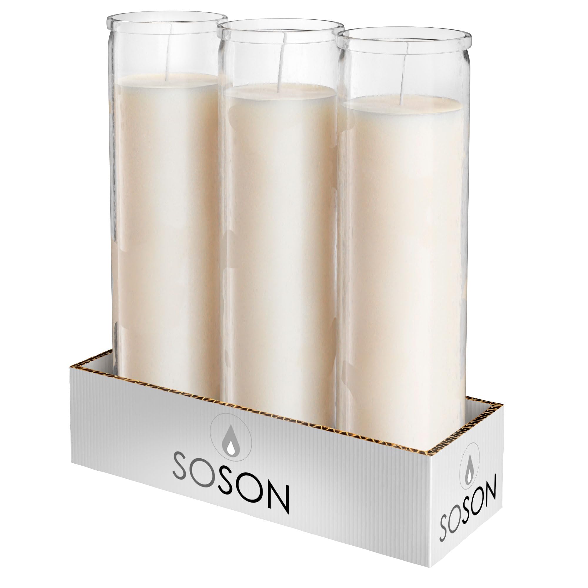 Simply Soson 2x8 inch Ivory Devotional Candles in Glass Jar - 3 Pack - 90 Hours - Prayer Candle - Tall Pillar Candles for Religi