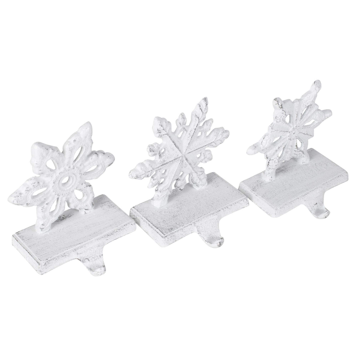 Snowflake Rustic White 6 X 5 Iron Metal Christmas Stocking Hangers Set Of 3
