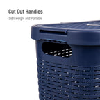 Mind Reader 40L Slim Laundry Hamper, Clothes Basket, Lid, Wicker Design, Plastic, 18''L X 10.4''W X 23.5''H, Navy