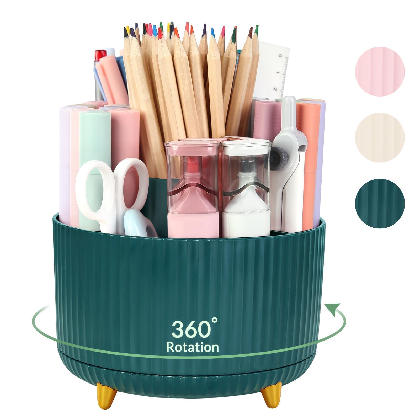 Skydue 360 Degree Rotating Desk Organizer, Dual-Purpose Pencil Pen Holder For Desk, Rotating Desk Pen Organizer With 5 Slots, Ar